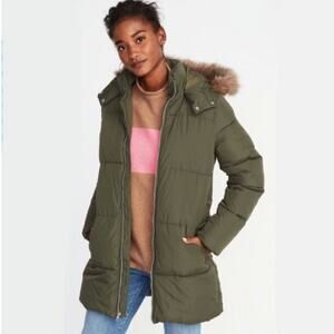 Old Navy Olive Green Hooded Puffer Jacket Size Large
